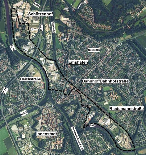 Stadtumbaugebiet Übersicht mit 4 Teilbereichen