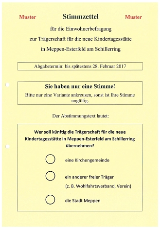Abstimmungszettel Einwohnerbefragung © Stadt Meppen